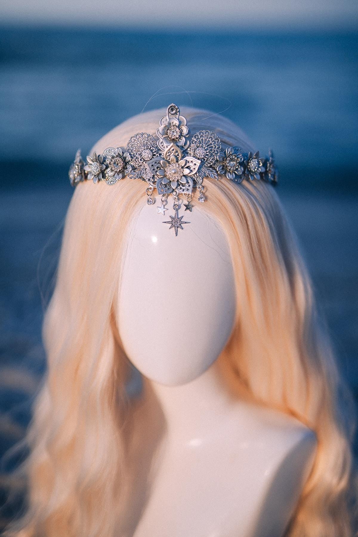 Silver Celestial Bridal Tiara Wedding Crown Star Bride Headpiece