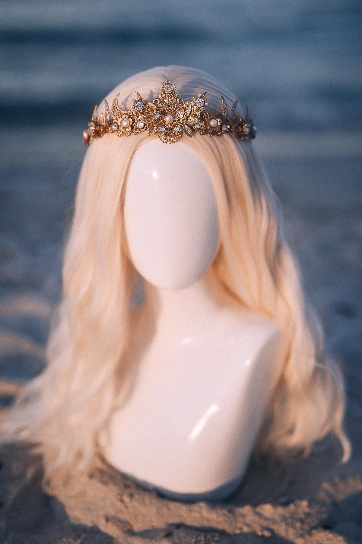 Gold Celestial Bridal Tiara Wedding Crown Moon Bride Headpiece