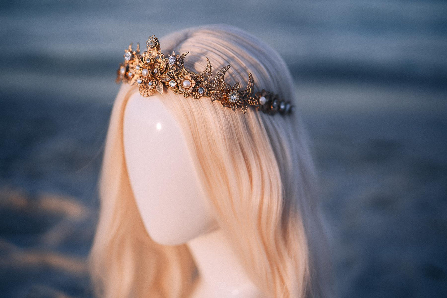Gold Celestial Bridal Tiara Wedding Crown Moon Bride Headpiece