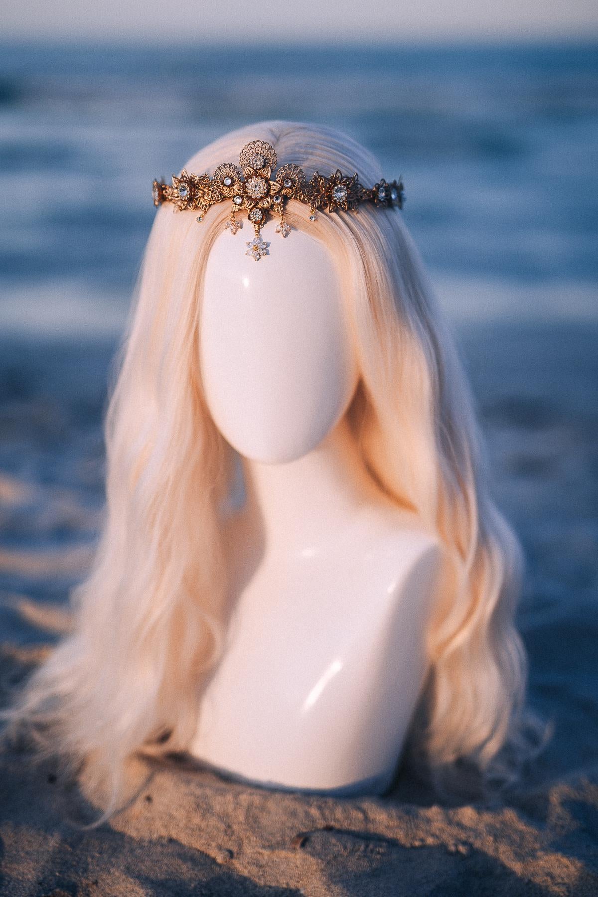 Gold Crystal Bridal Tiara Wedding Crown Luxury Bride Headpiece