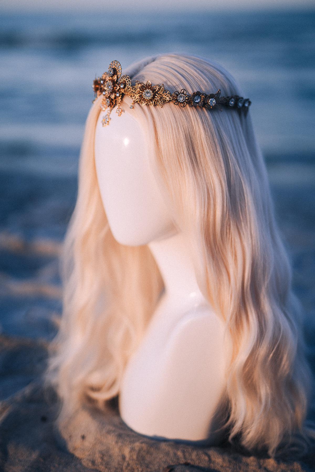 Gold Crystal Bridal Tiara Wedding Crown Luxury Bride Headpiece