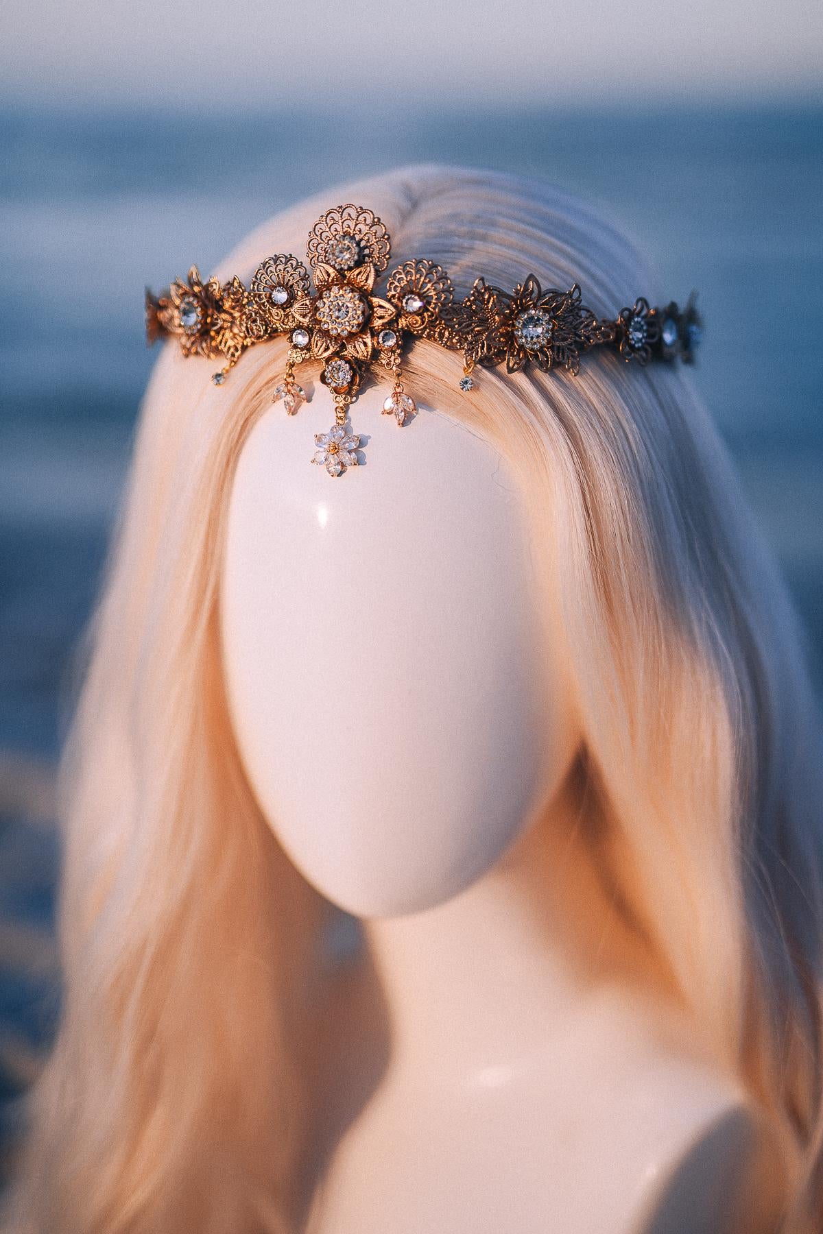 Gold Crystal Bridal Tiara Wedding Crown Luxury Bride Headpiece