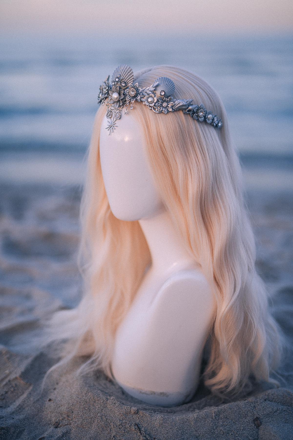Silver Celestial Seashell Bridal Tiara Beach Wedding Crown Coastal Bride Headpiece