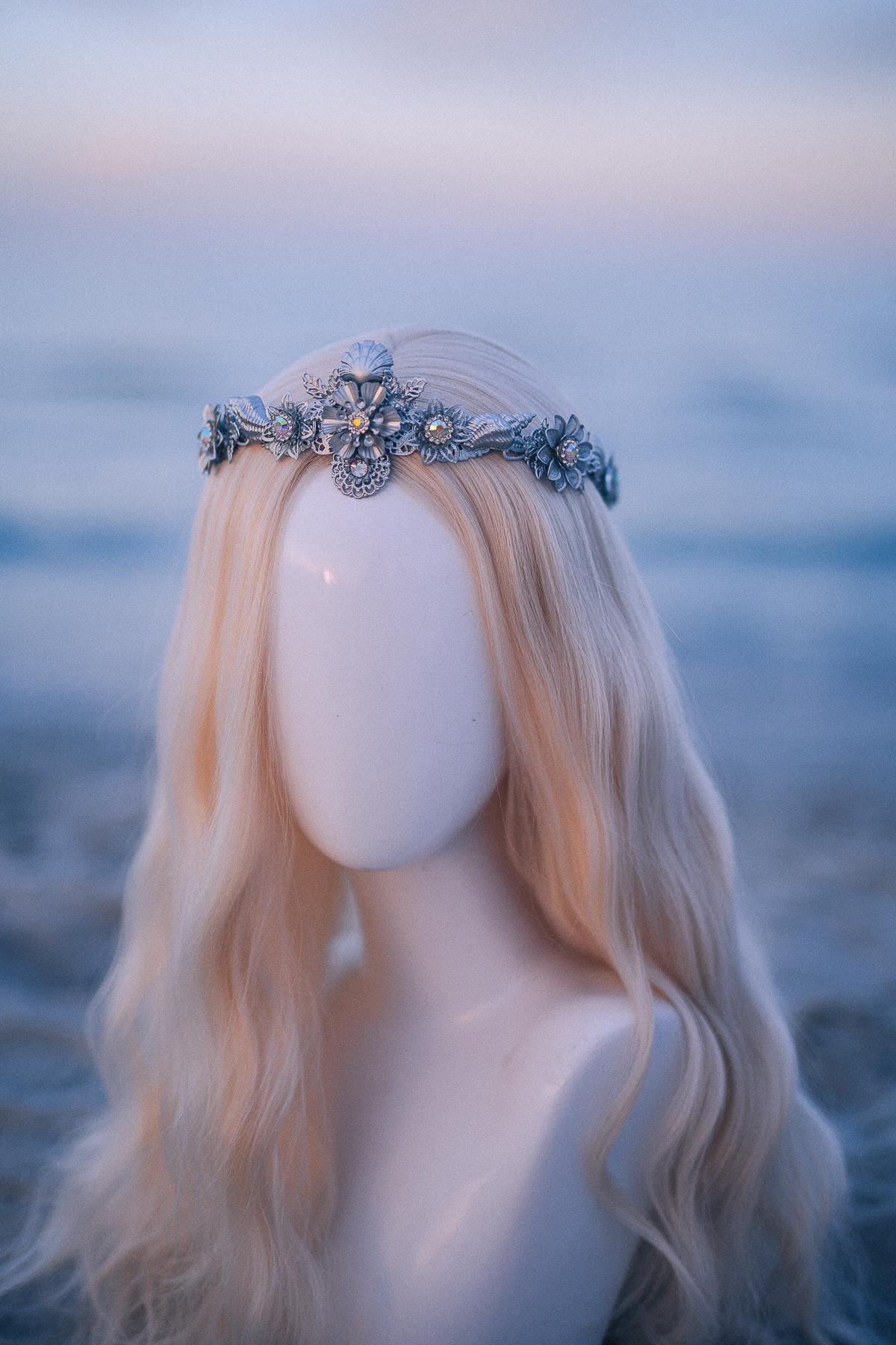 Silver Seashell Bridal Tiara Coastal Wedding Crown Ocean Inspired Headpiece