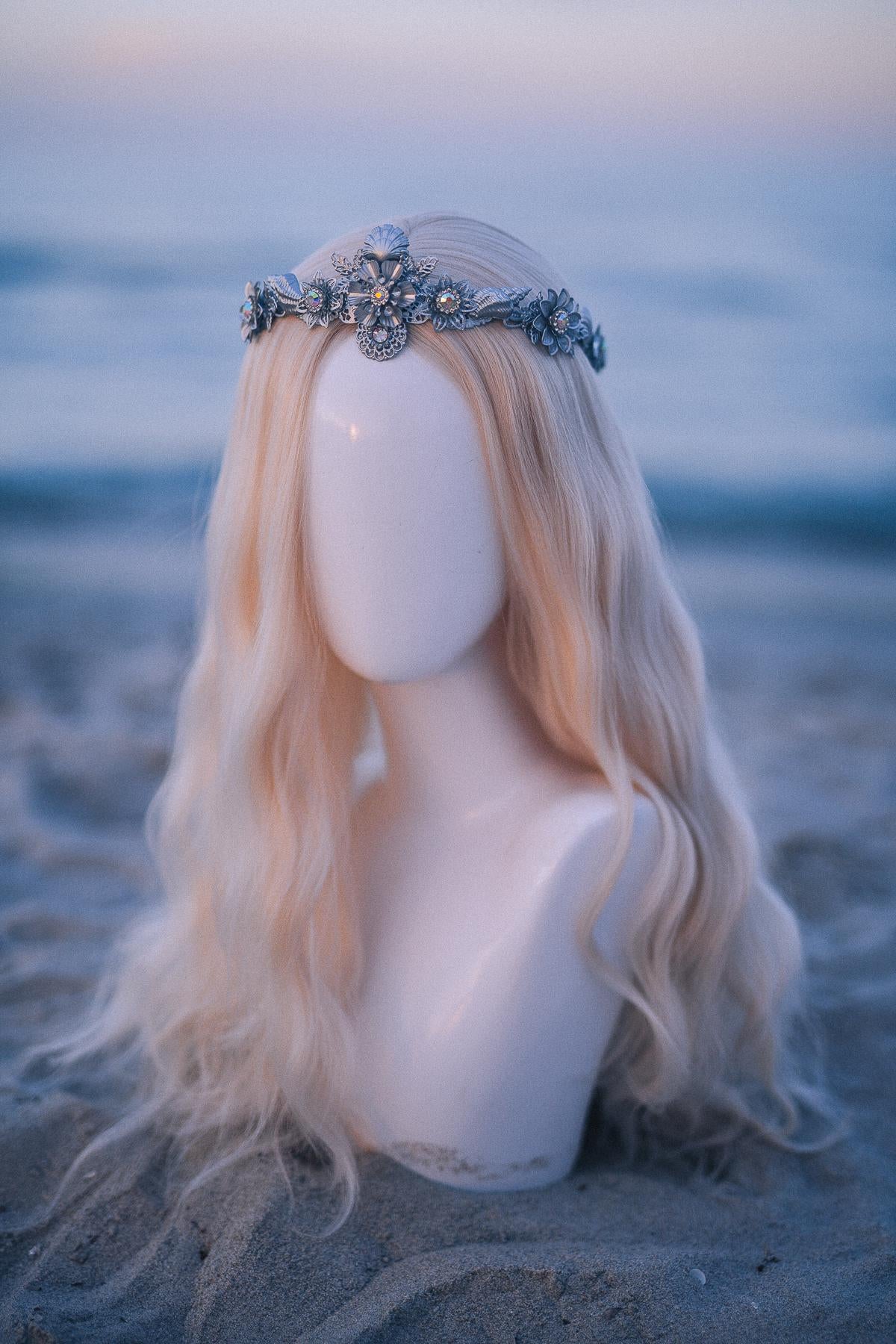 Silver Seashell Bridal Tiara Coastal Wedding Crown Ocean Inspired Headpiece