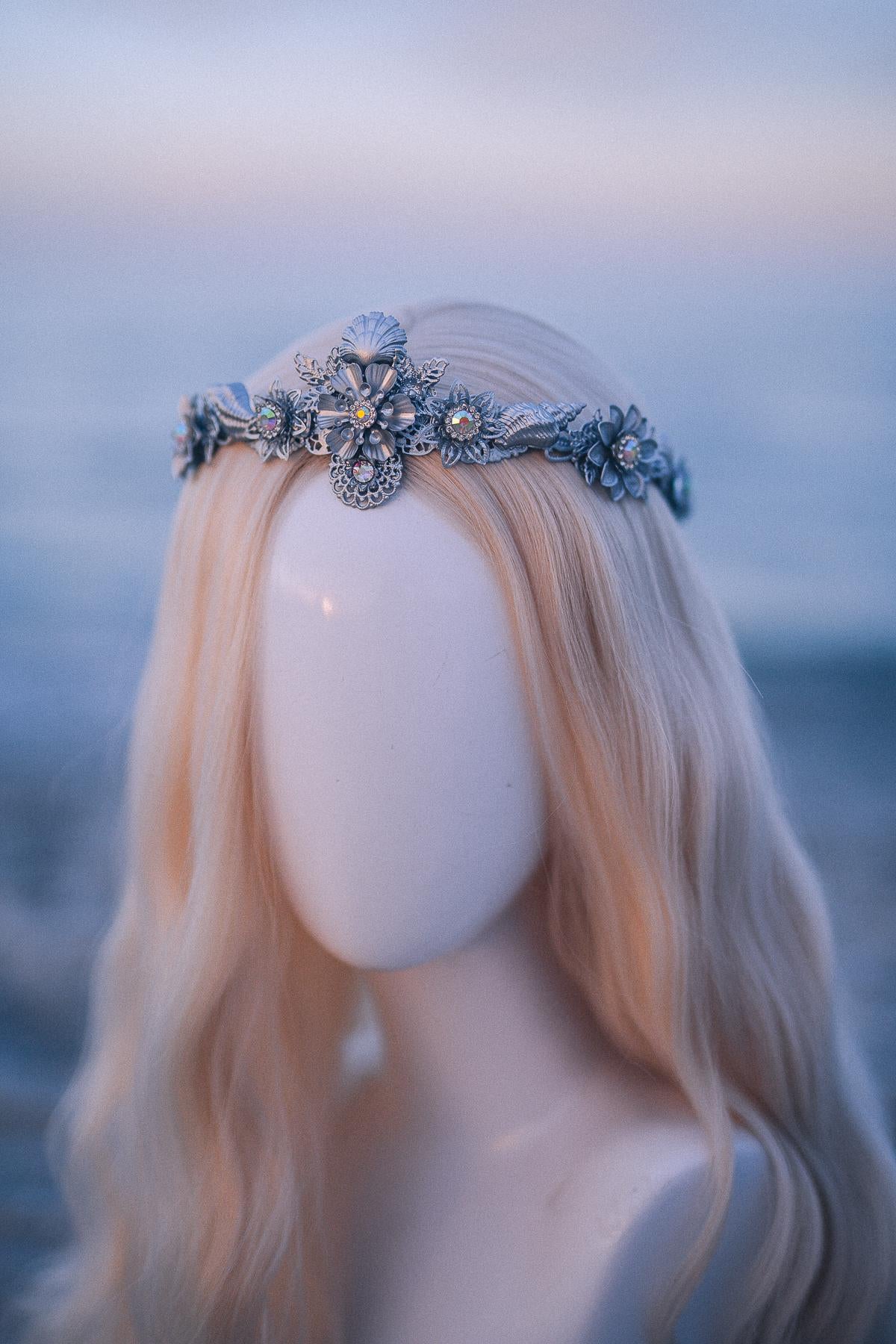 Silver Seashell Bridal Tiara Coastal Wedding Crown Ocean Inspired Headpiece