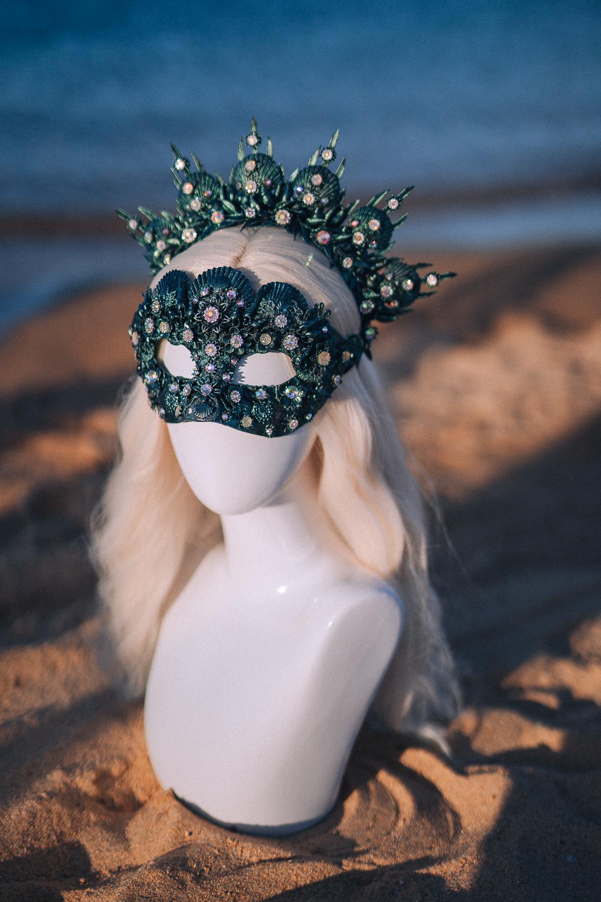 Emerald Shell Halo Crown Luxury Masquerade Crown Venetian Carnival Headpiece Crystal Costume Crown