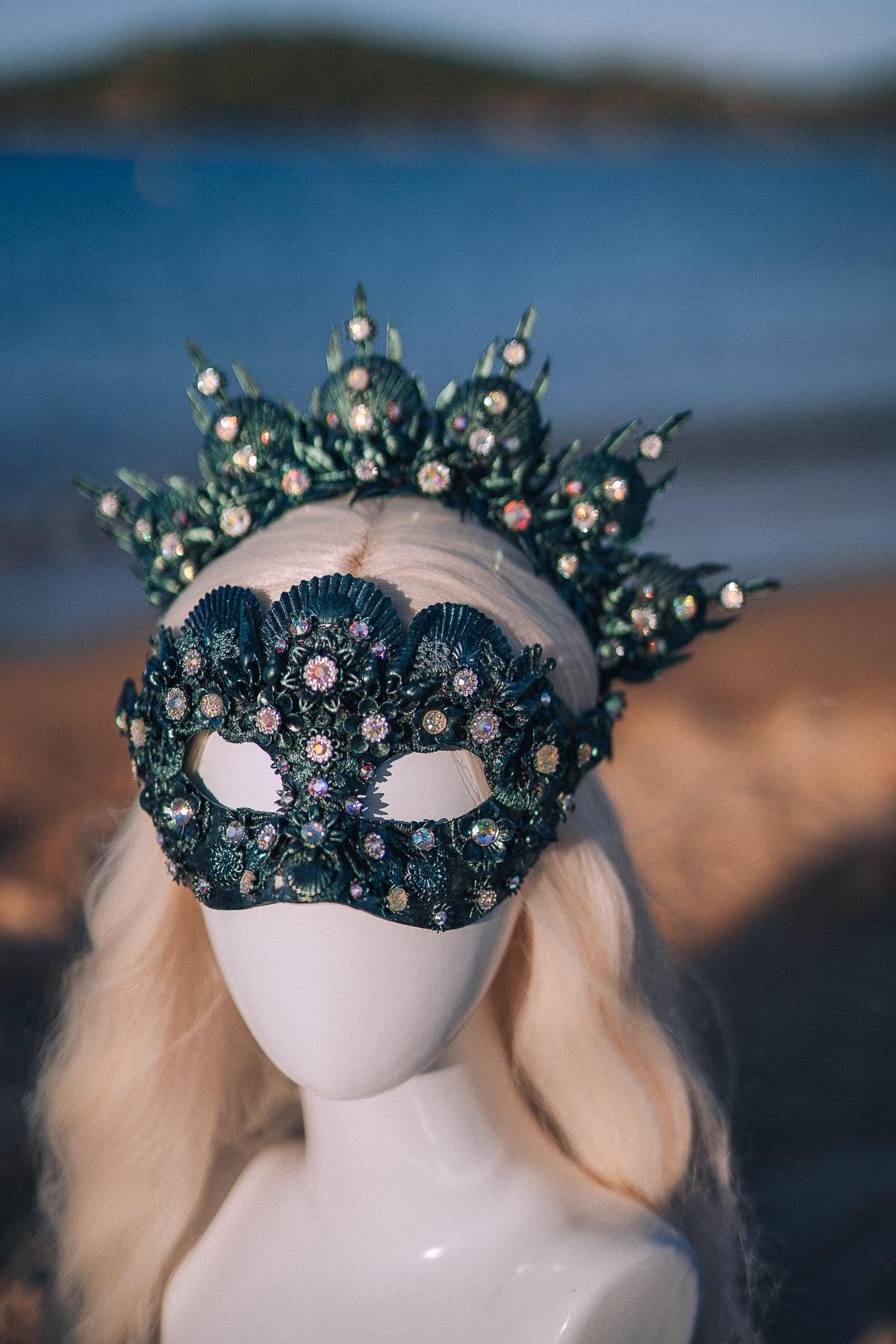 Emerald Venetian Masquerade Mask Luxury Carnival Mask Crystal Ball Mask Couture Costume Accessory