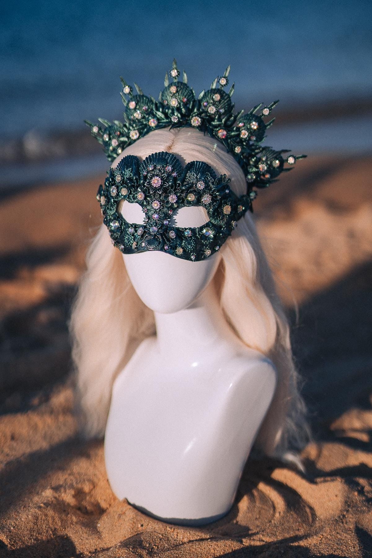 Emerald Shell Halo Crown Luxury Masquerade Crown Venetian Carnival Headpiece Crystal Costume Crown
