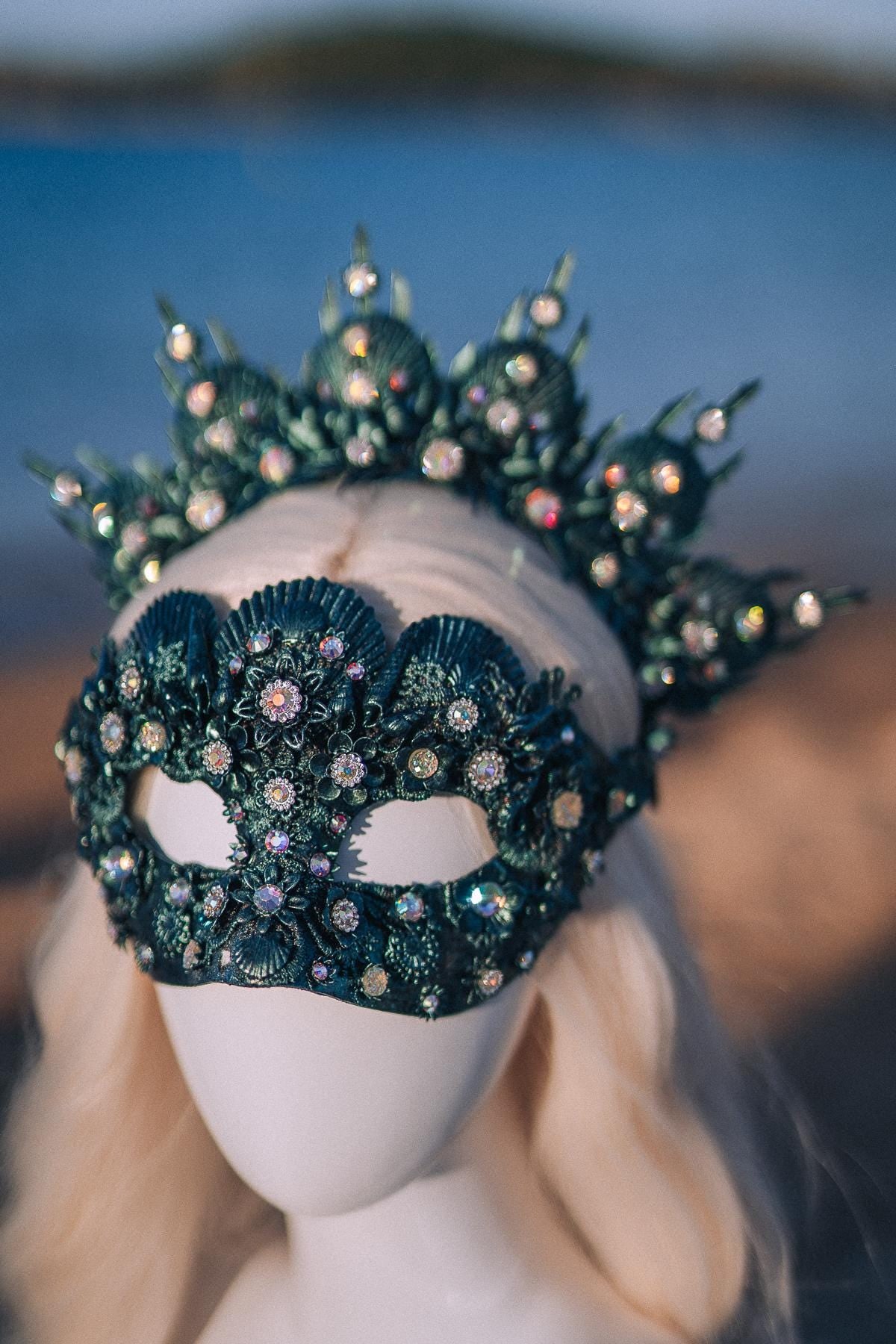 Emerald Venetian Masquerade Mask Luxury Carnival Mask Crystal Ball Mask Couture Costume Accessory