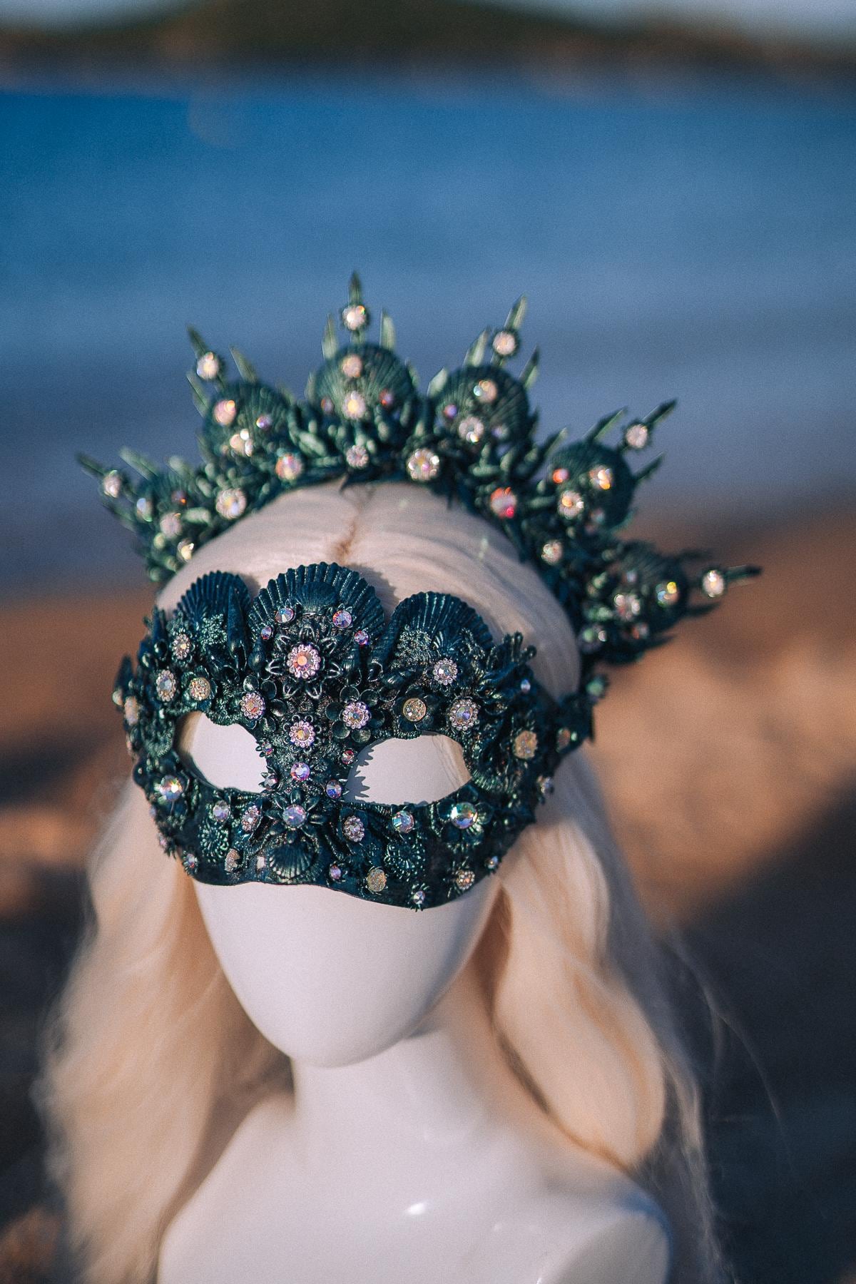 Emerald Venetian Masquerade Mask Luxury Carnival Mask Crystal Ball Mask Couture Costume Accessory