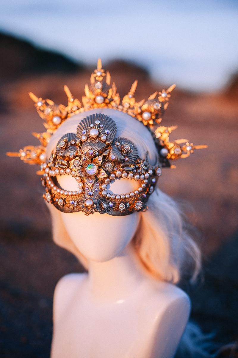 Pearl Venetian Masquerade Mask Luxury Carnival Mask Gold Ball Mask Crystal Costume Mask Bridal Mask