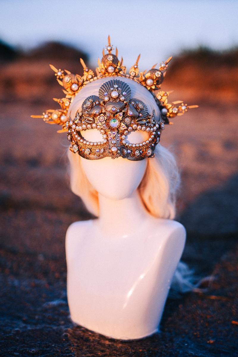 Pearl Venetian Masquerade Mask Luxury Carnival Mask Gold Ball Mask Crystal Costume Mask Bridal Mask