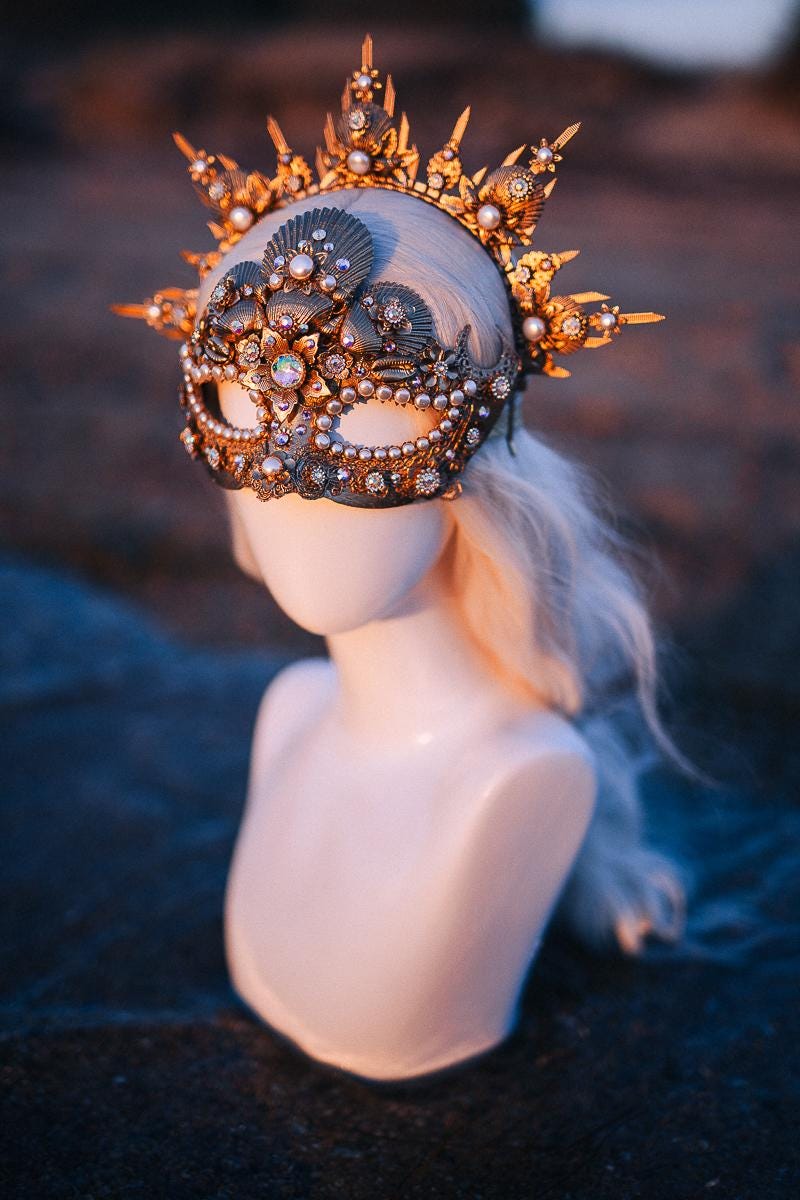 Pearl Venetian Masquerade Mask Luxury Carnival Mask Gold Ball Mask Crystal Costume Mask Bridal Mask