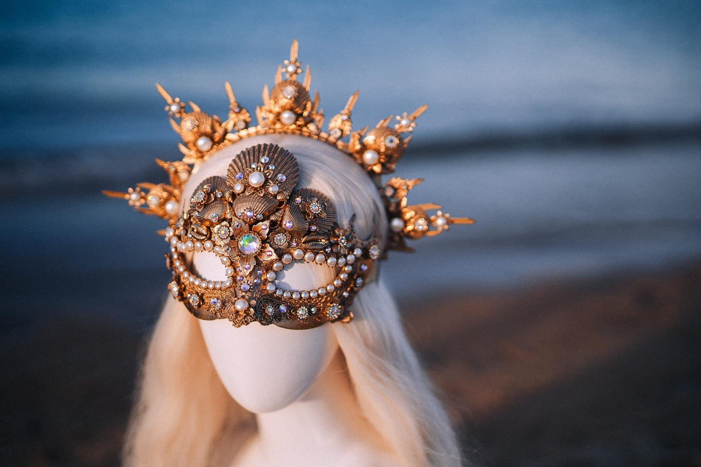 Pearl Venetian Masquerade Mask Luxury Carnival Mask Gold Ball Mask Crystal Costume Mask Bridal Mask