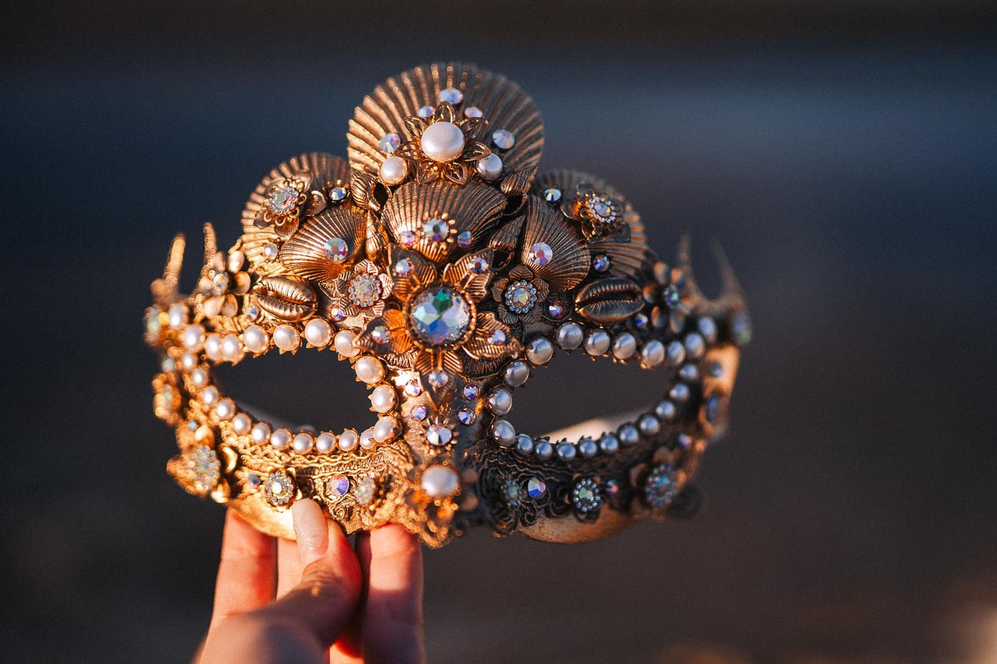 Pearl Venetian Masquerade Mask Luxury Carnival Mask Gold Ball Mask Crystal Costume Mask Bridal Mask