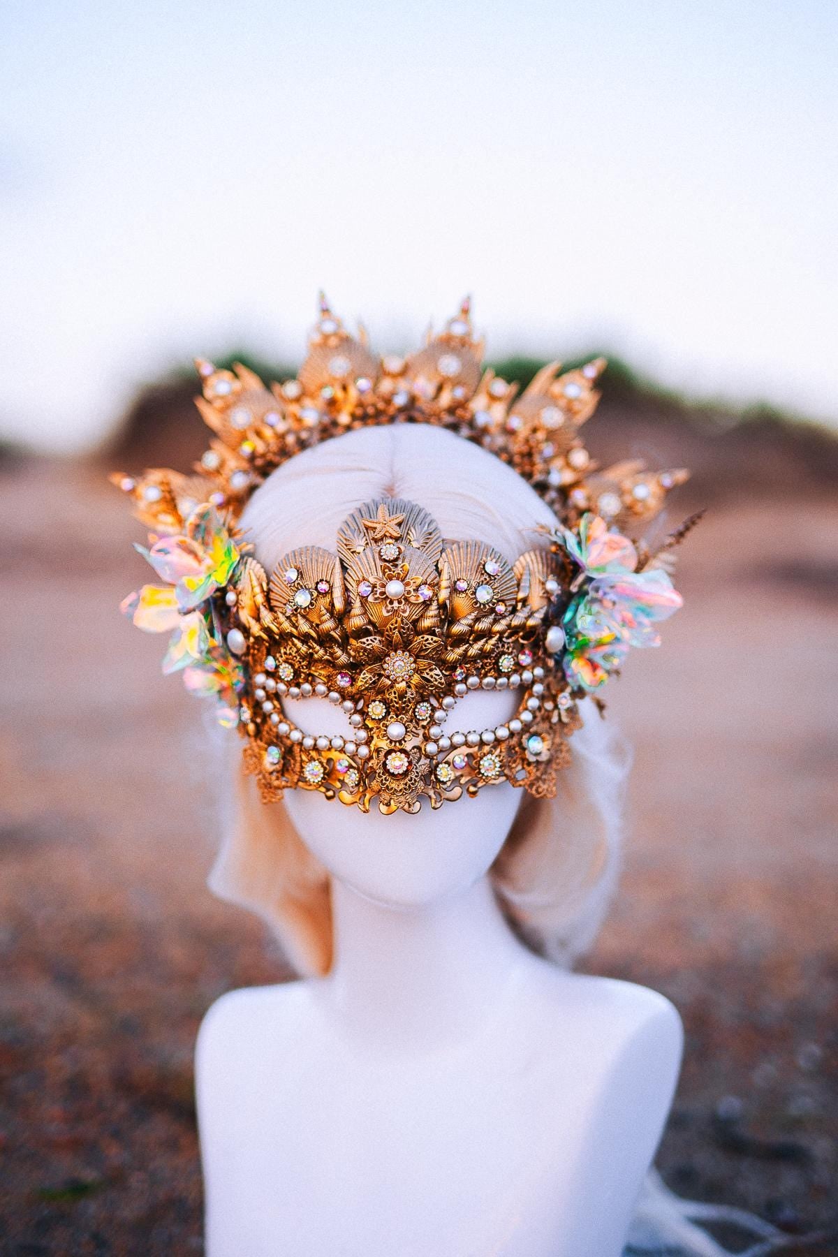 Mermaid Halo Crown Ocean Goddess Crown Pearl Shell Crown Fantasy Headpiece Coastal Bridal Crown