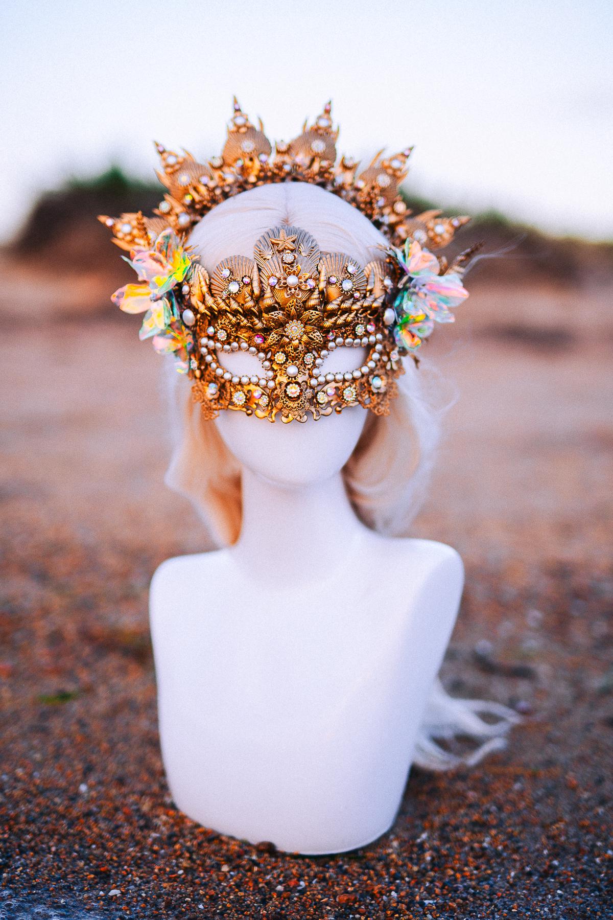 Mermaid Halo Crown Ocean Goddess Crown Pearl Shell Crown Fantasy Headpiece Coastal Bridal Crown