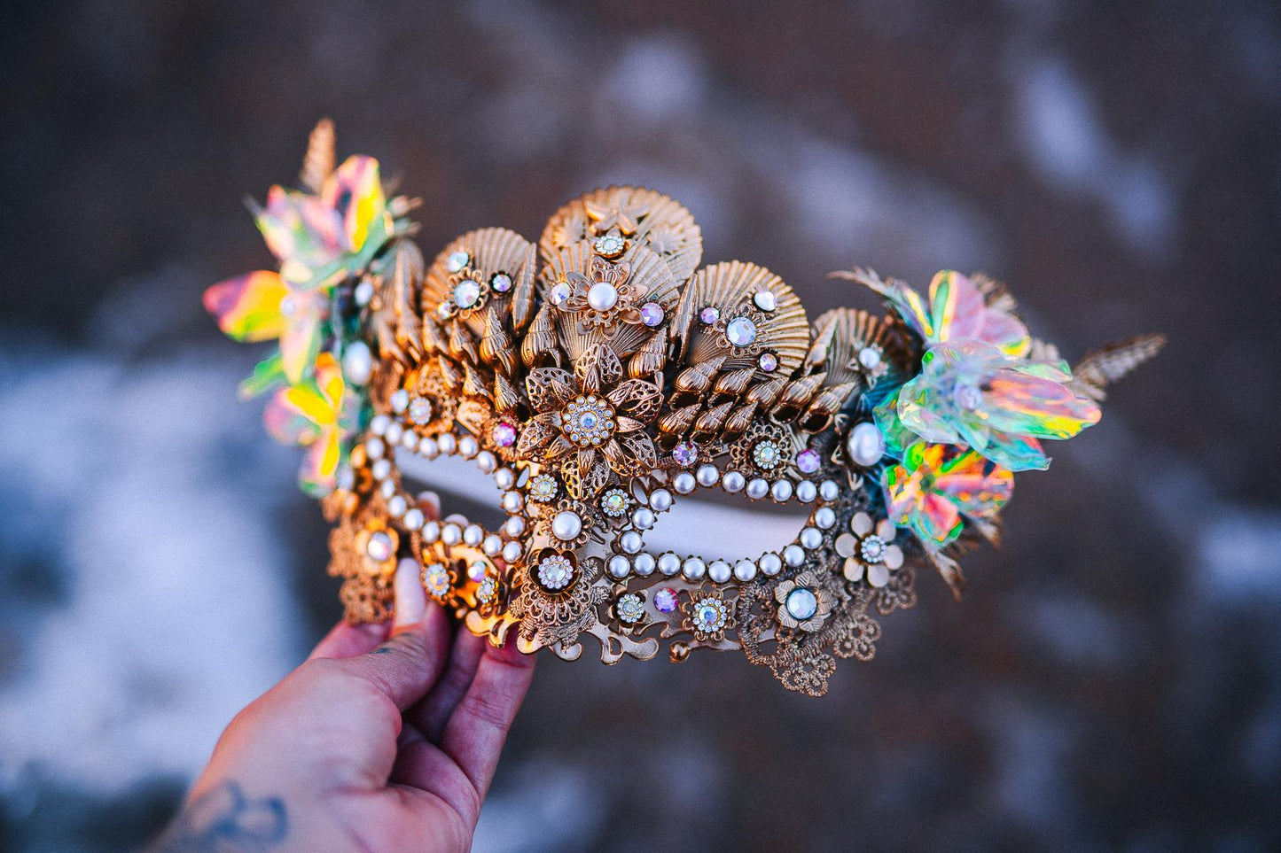 Mermaid Halo Crown Ocean Goddess Crown Pearl Shell Crown Fantasy Headpiece Coastal Bridal Crown