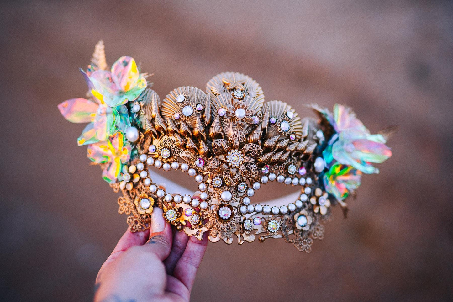 Mermaid Halo Crown Ocean Goddess Crown Pearl Shell Crown Fantasy Headpiece Coastal Bridal Crown
