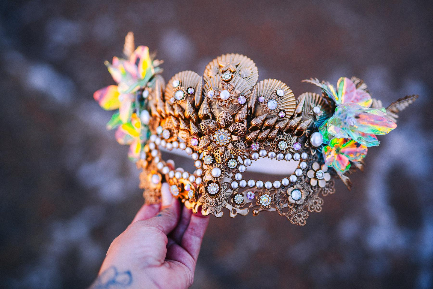 Mermaid Halo Crown Ocean Goddess Crown Pearl Shell Crown Fantasy Headpiece Coastal Bridal Crown