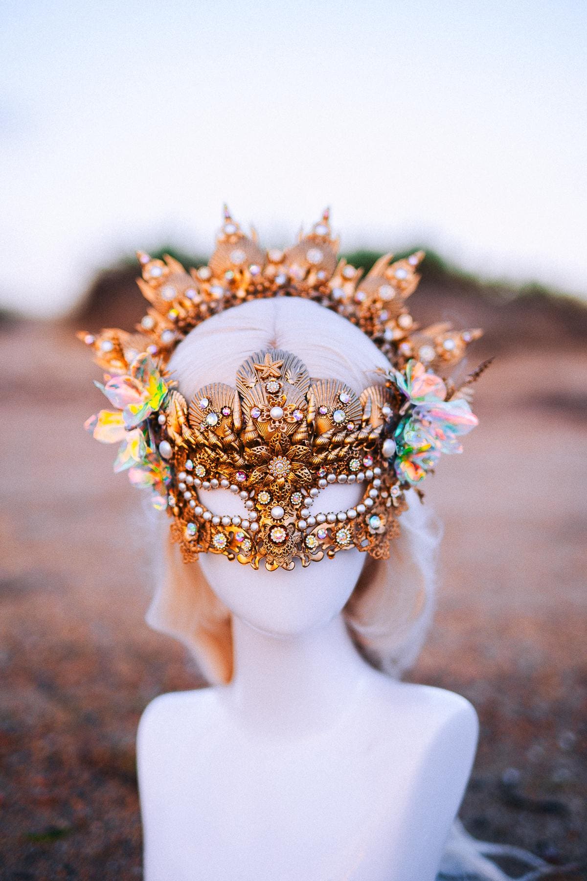 Mermaid Masquerade Mask Ocean Goddess Mask Pearl Shell Mask Fantasy Carnival Mask Venetian Costume Mask