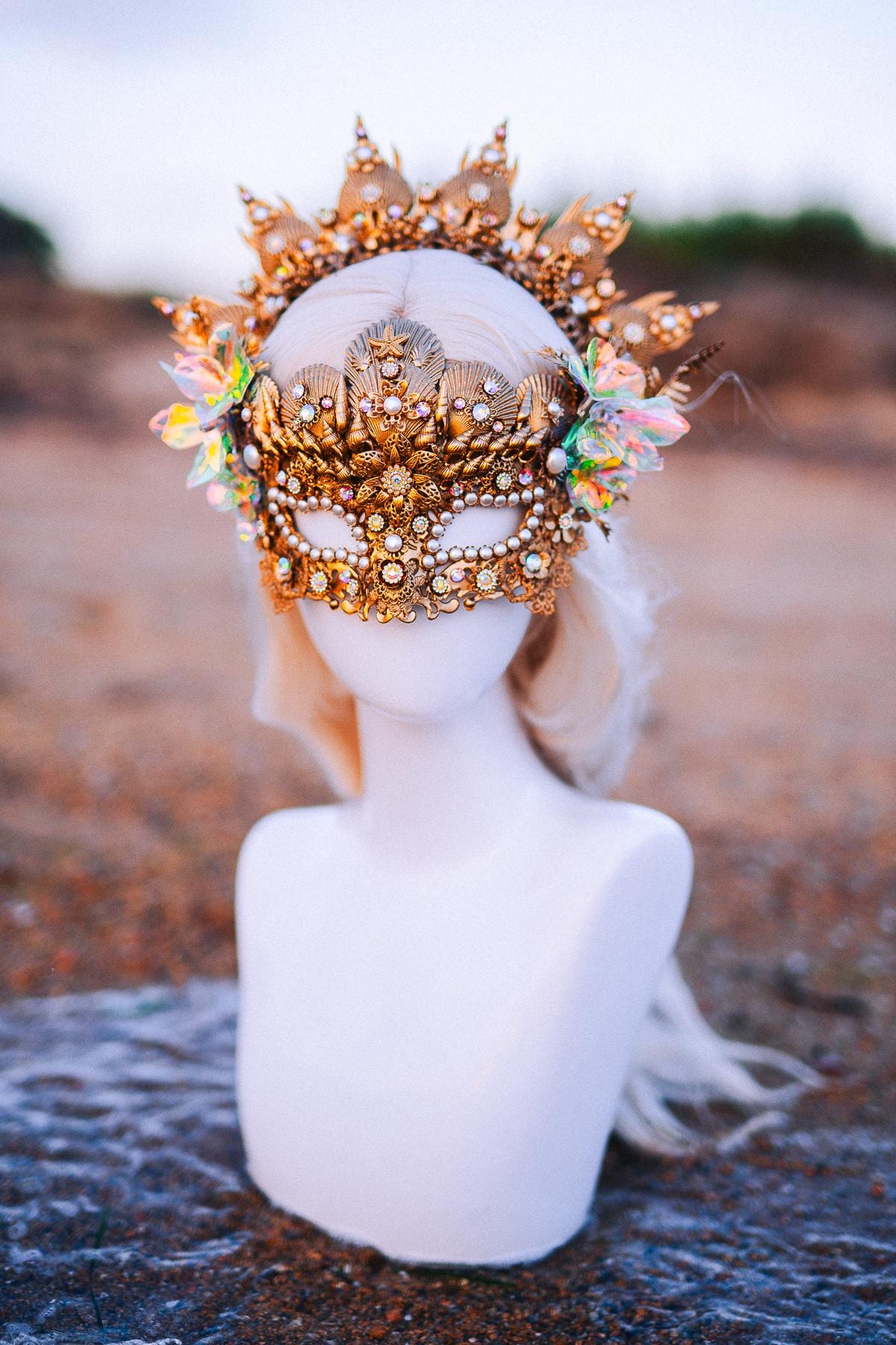 Mermaid Masquerade Mask Ocean Goddess Mask Pearl Shell Mask Fantasy Carnival Mask Venetian Costume Mask