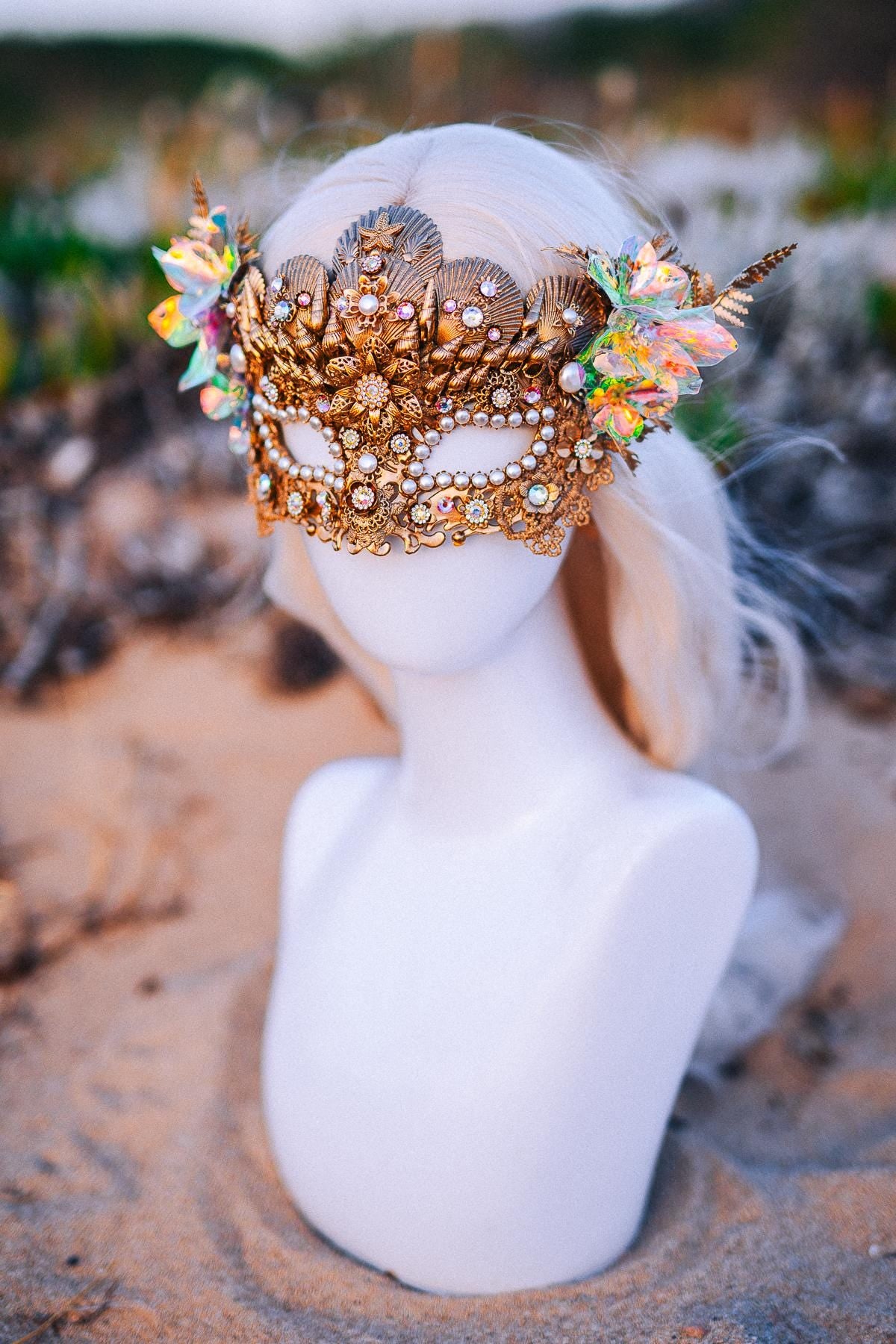 Mermaid Masquerade Mask Ocean Goddess Mask Pearl Shell Mask Fantasy Carnival Mask Venetian Costume Mask