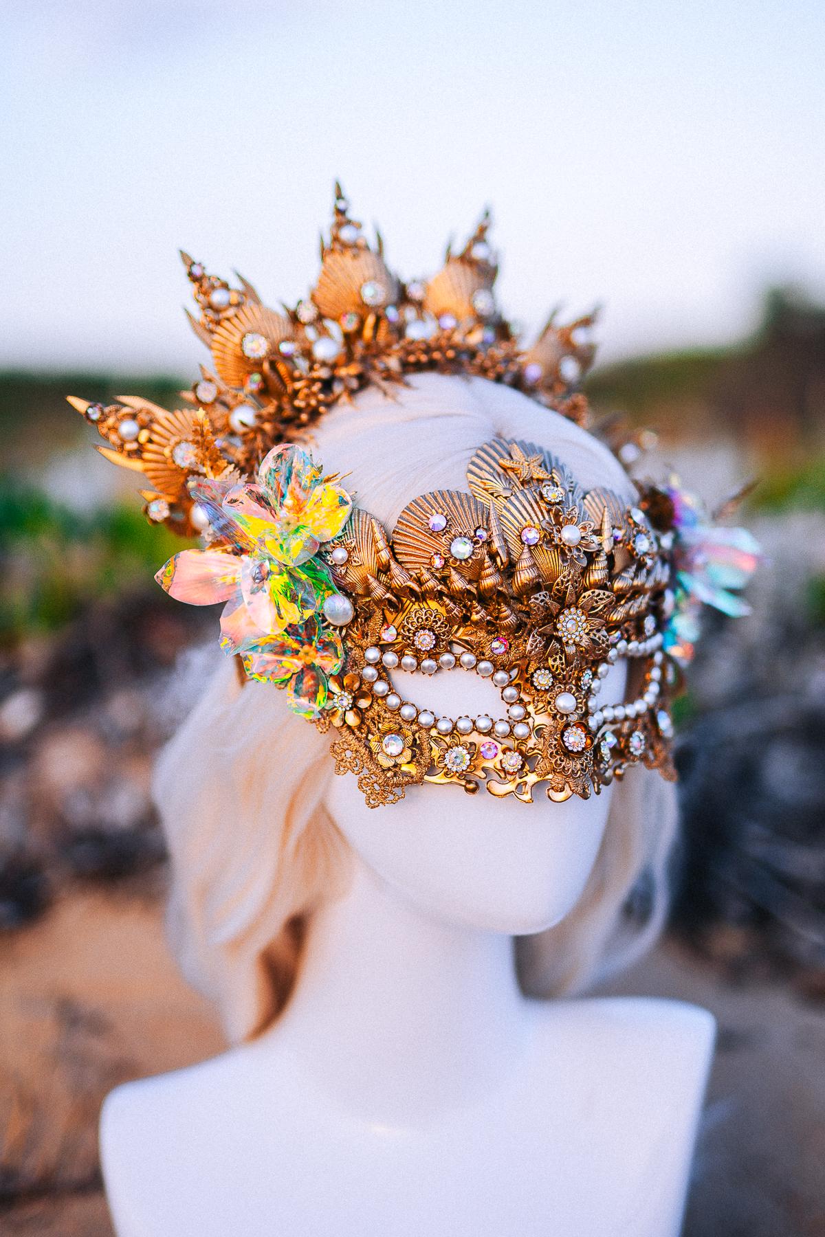 Mermaid Masquerade Mask Ocean Goddess Mask Pearl Shell Mask Fantasy Carnival Mask Venetian Costume Mask