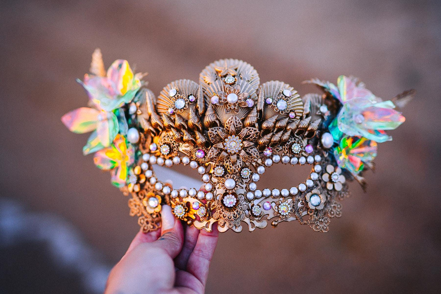 Mermaid Masquerade Mask Ocean Goddess Mask Pearl Shell Mask Fantasy Carnival Mask Venetian Costume Mask
