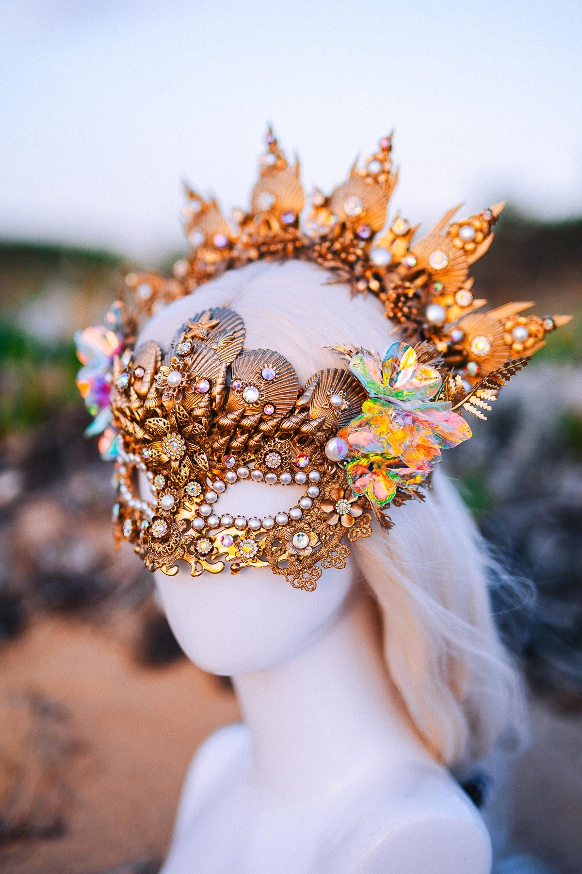 Mermaid Masquerade Mask Ocean Goddess Mask Pearl Shell Mask Fantasy Carnival Mask Venetian Costume Mask