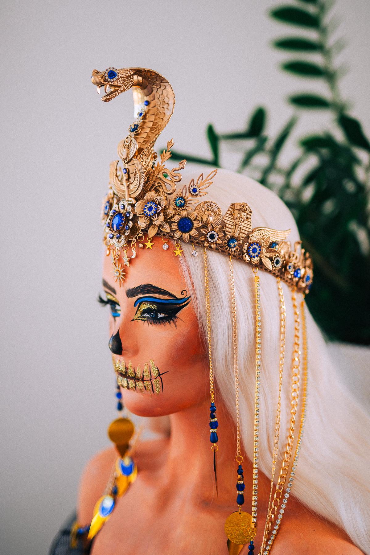 Luxury Cleopatra Cobra Crown, Egyptian Goddess Tiara, Gold Snake Headpiece, Pharaoh Crown, Couture Festival Crown