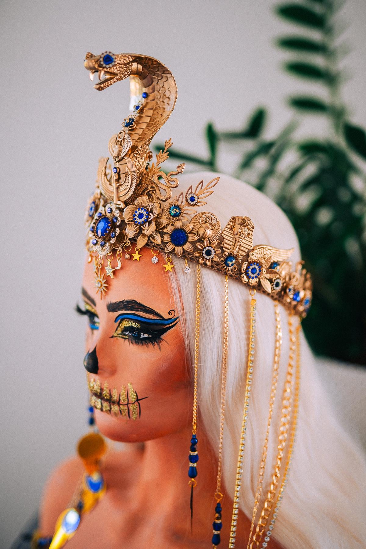 Luxury Cleopatra Cobra Crown, Egyptian Goddess Tiara, Gold Snake Headpiece, Pharaoh Crown, Couture Festival Crown