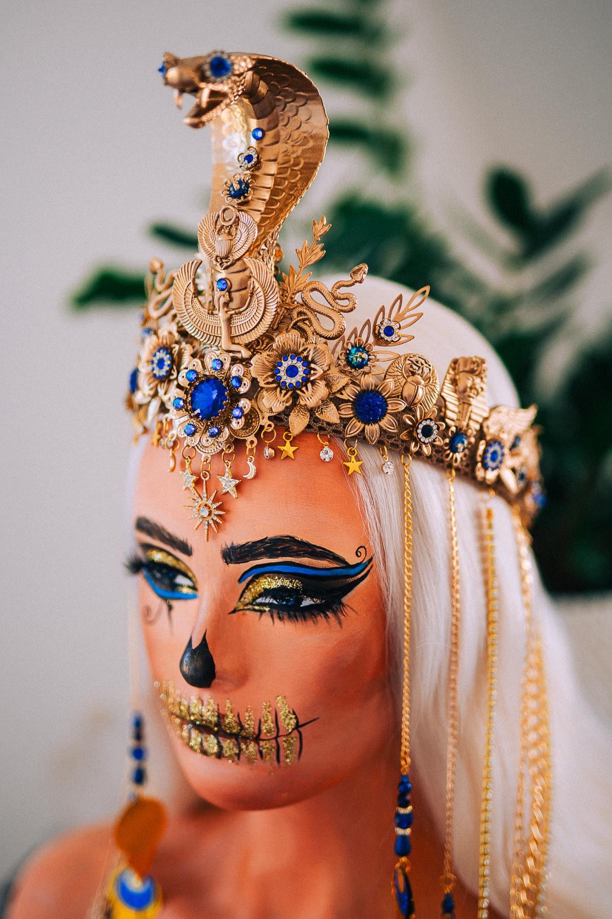 Luxury Cleopatra Cobra Crown, Egyptian Goddess Tiara, Gold Snake Headpiece, Pharaoh Crown, Couture Festival Crown