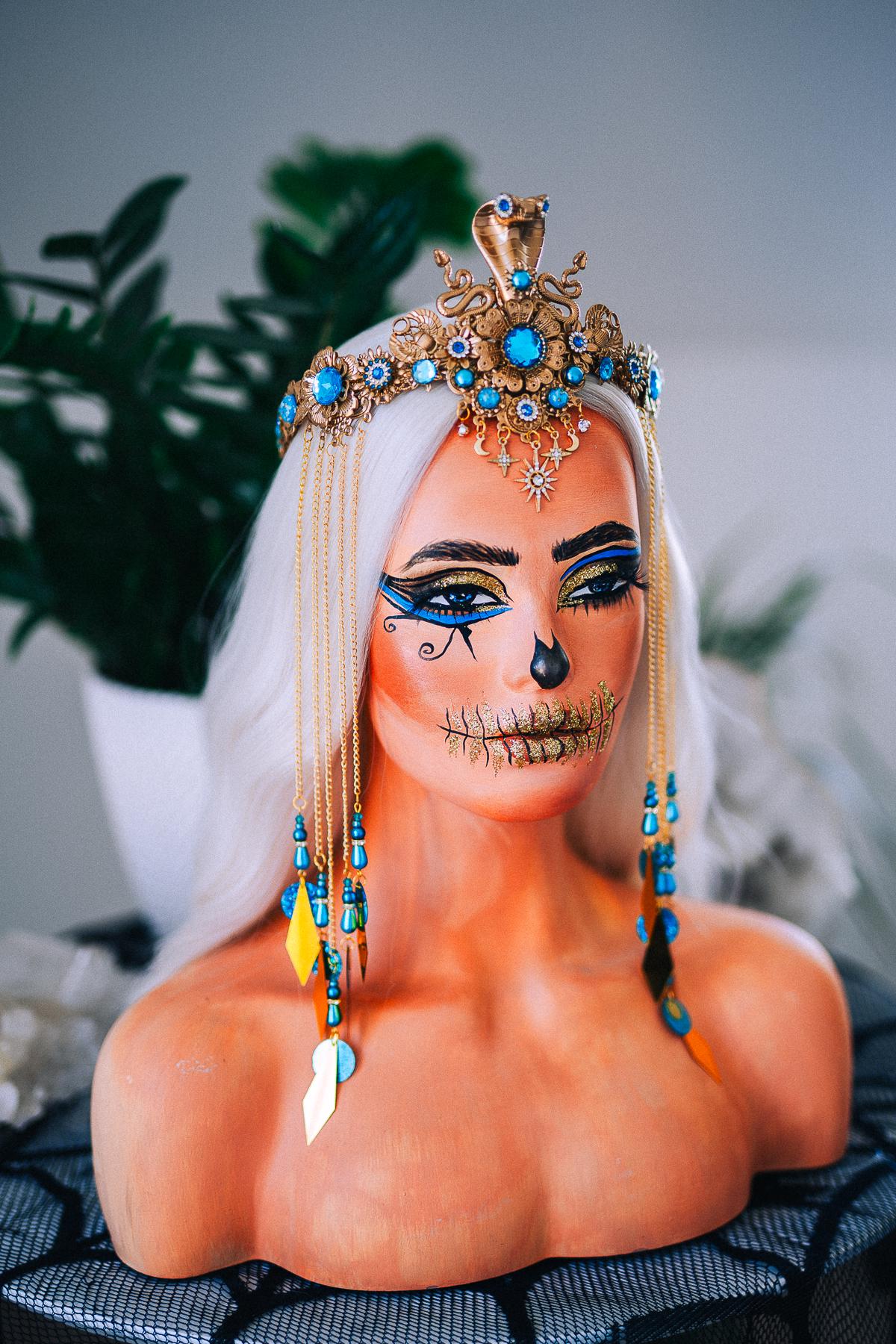 Luxury Cleopatra Cobra Crown – Egyptian Goddess Tiara, Turquoise Gold Headpiece, Pharaoh Crown, Festival & Halloween Costume