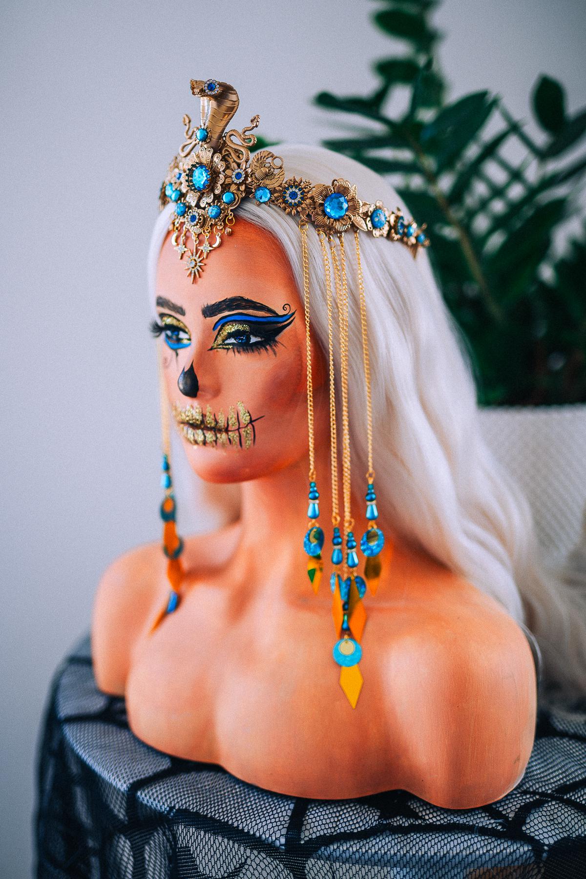 Luxury Cleopatra Cobra Crown – Egyptian Goddess Tiara, Turquoise Gold Headpiece, Pharaoh Crown, Festival & Halloween Costume