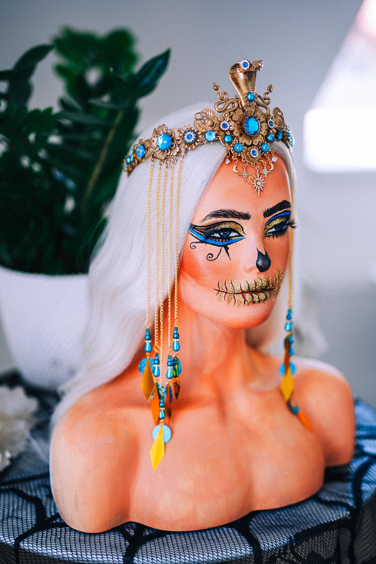 Luxury Cleopatra Cobra Crown – Egyptian Goddess Tiara, Turquoise Gold Headpiece, Pharaoh Crown, Festival & Halloween Costume