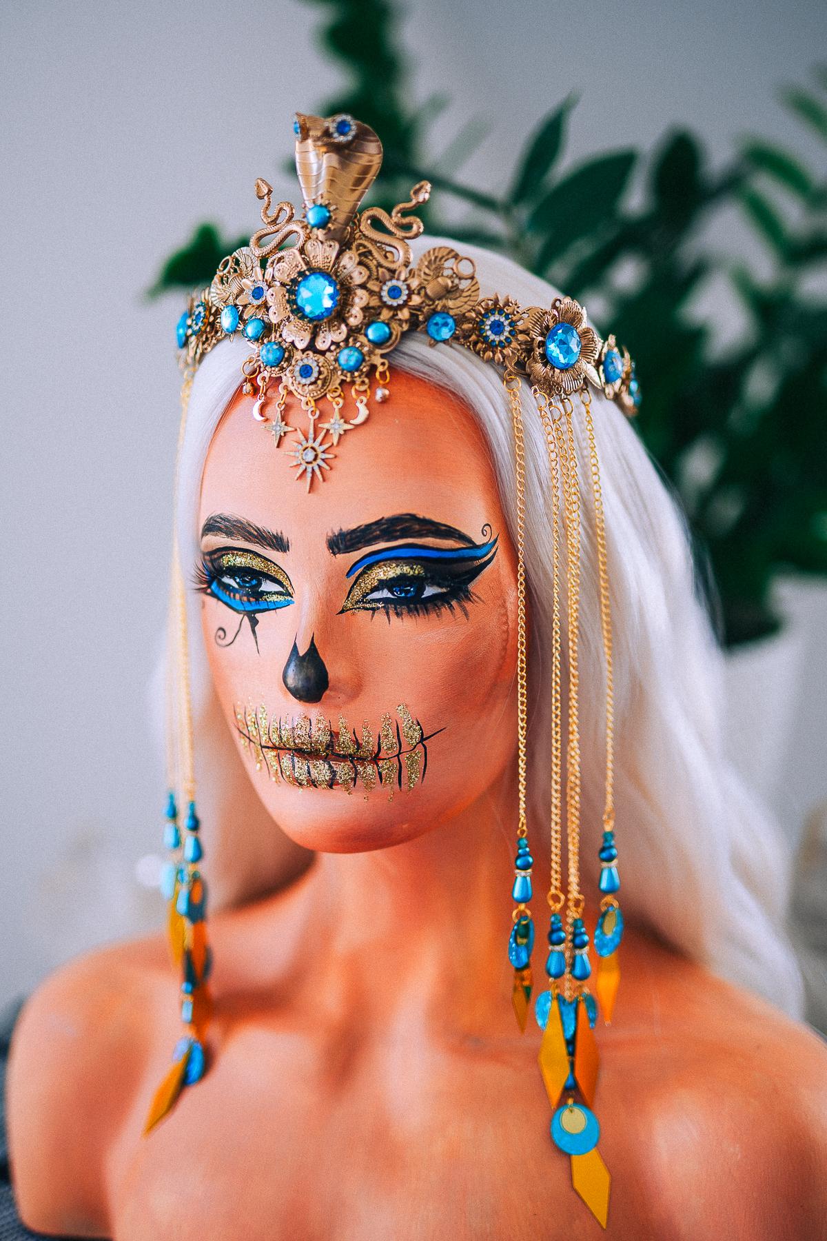 Luxury Cleopatra Cobra Crown – Egyptian Goddess Tiara, Turquoise Gold Headpiece, Pharaoh Crown, Festival & Halloween Costume