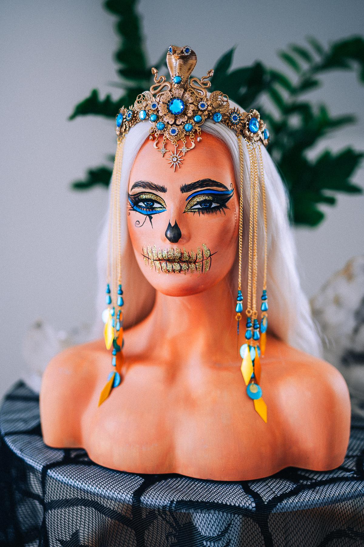 Luxury Cleopatra Cobra Crown – Egyptian Goddess Tiara, Turquoise Gold Headpiece, Pharaoh Crown, Festival & Halloween Costume