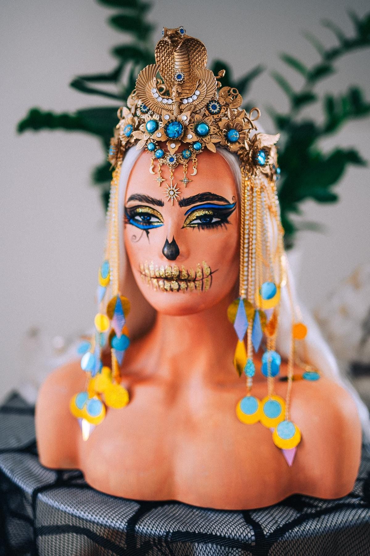 Luxury Cleopatra Cobra Crown – Egyptian Queen Tiara, Gold Turquoise Headpiece, Ancient Egypt Goddess Crown, Couture Headpiece