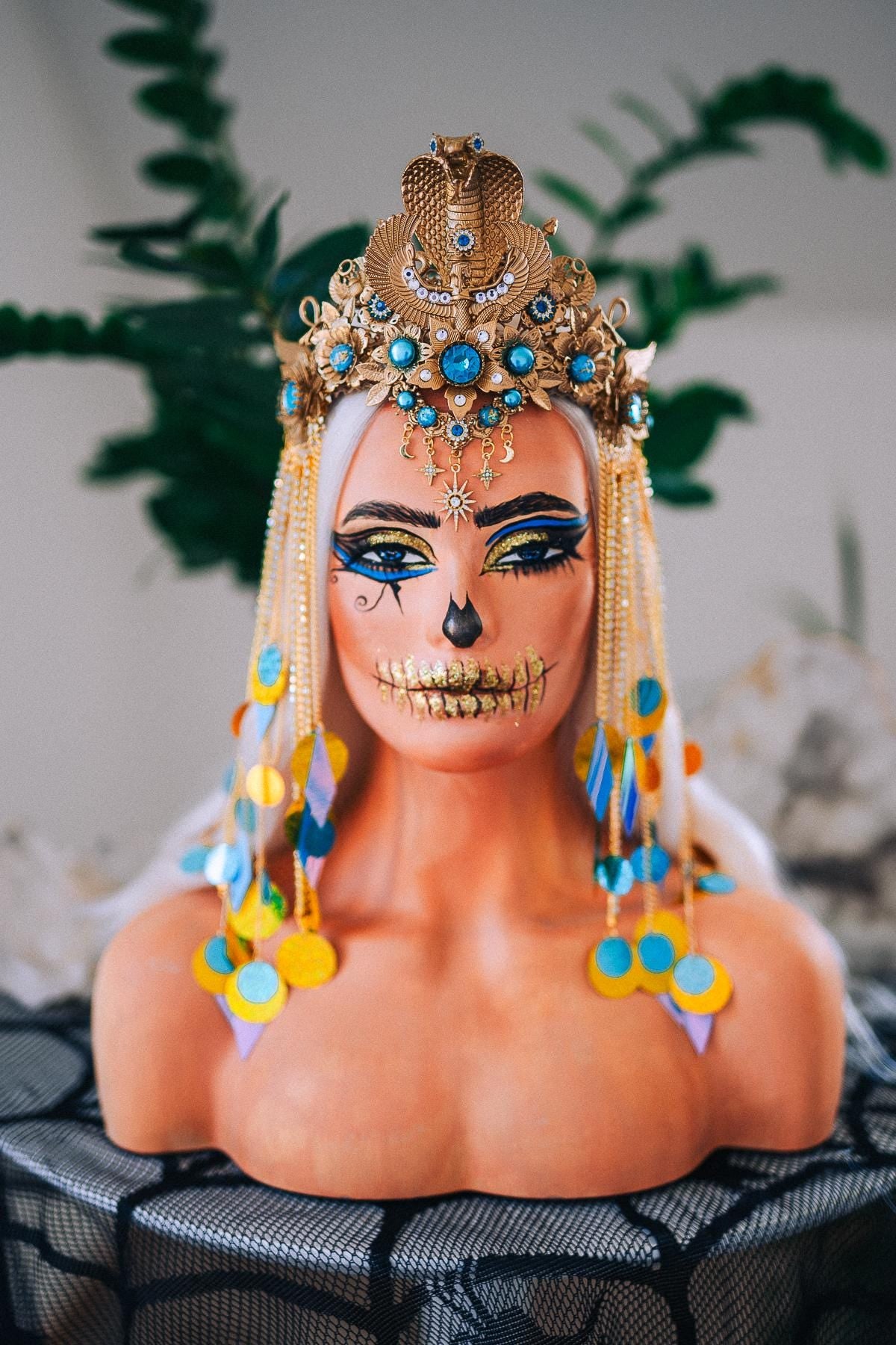 Luxury Cleopatra Cobra Crown – Egyptian Queen Tiara, Gold Turquoise Headpiece, Ancient Egypt Goddess Crown, Couture Headpiece