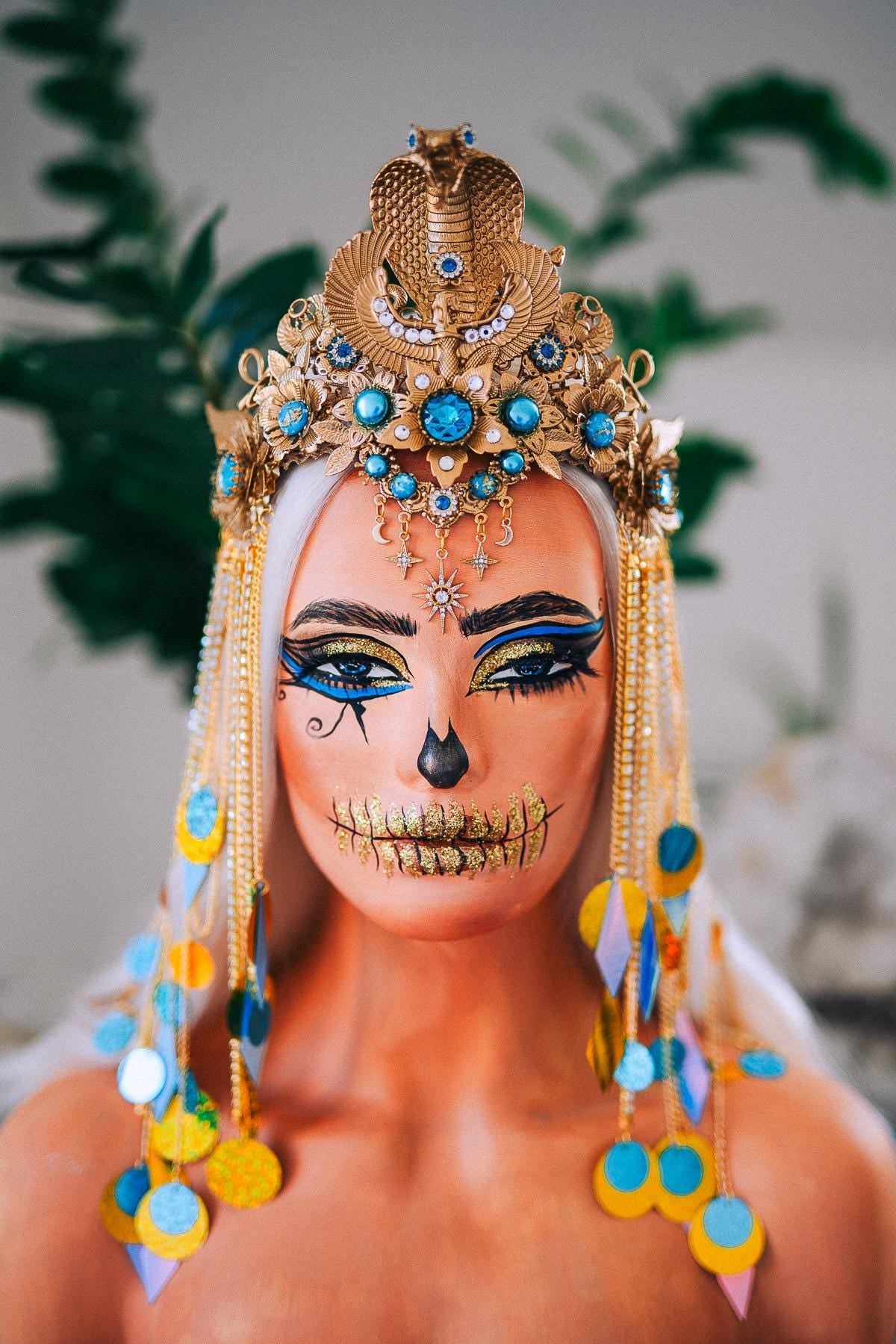 Luxury Cleopatra Cobra Crown – Egyptian Queen Tiara, Gold Turquoise Headpiece, Ancient Egypt Goddess Crown, Couture Headpiece