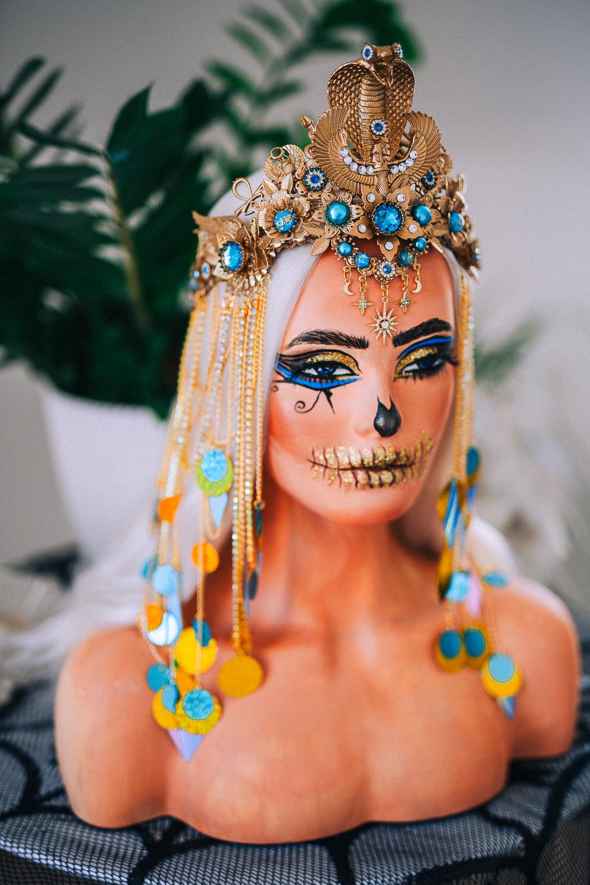 Luxury Cleopatra Cobra Crown – Egyptian Queen Tiara, Gold Turquoise Headpiece, Ancient Egypt Goddess Crown, Couture Headpiece