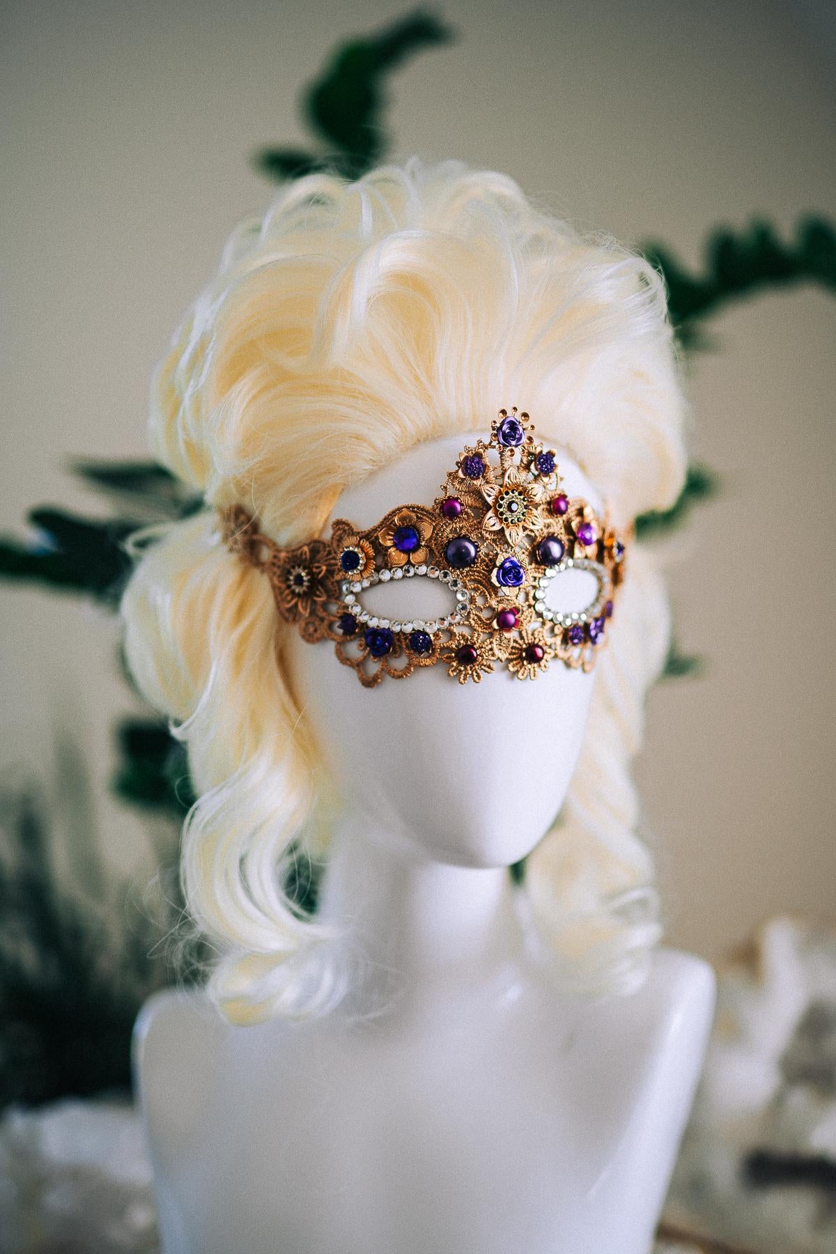 Aries Ram Crown, Fantasy Goddess Crown, Zodiac Headpiece, Horn Crown, Purple Gold Crown, Masquerade Crown, Renaissance Headpiece
