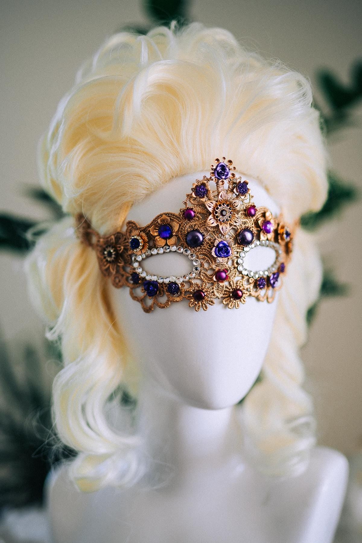 Aries Masquerade Mask, Fantasy Mask, Ram Goddess Mask, Purple Venetian Mask, Zodiac Costume Mask, Luxury Carnival Mask