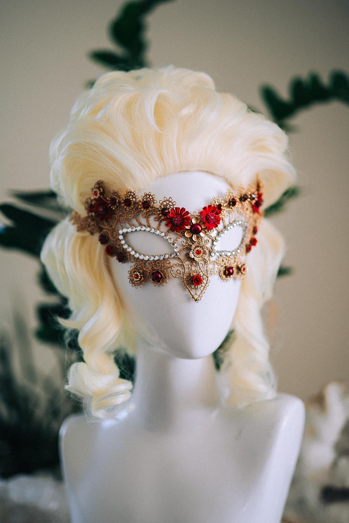Taurus Horn Crown, Fantasy Masquerade Crown, Zodiac Goddess Crown, Burgundy Floral Crown, Venetian Carnival Headpiece