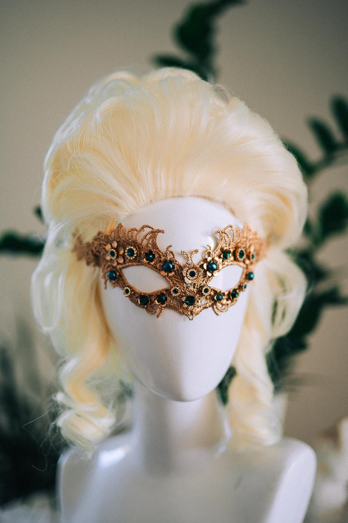 Emerald Fantasy Horn Crown, Emerald Feather Crown, Masquerade Crown, Fantasy Goddess Crown, Venetian Carnival Headpiece