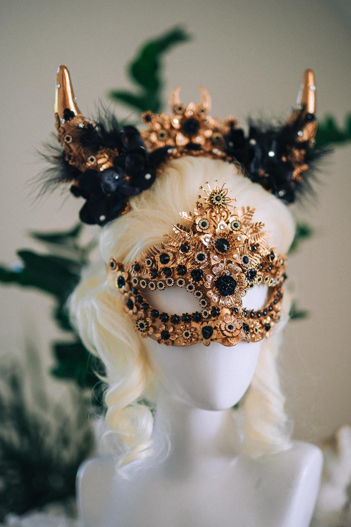 Black Masquerade Mask, Gothic Mask, Venetian Mask, Dark Fantasy Mask, Black Goddess Mask, Couture Carnival Mask