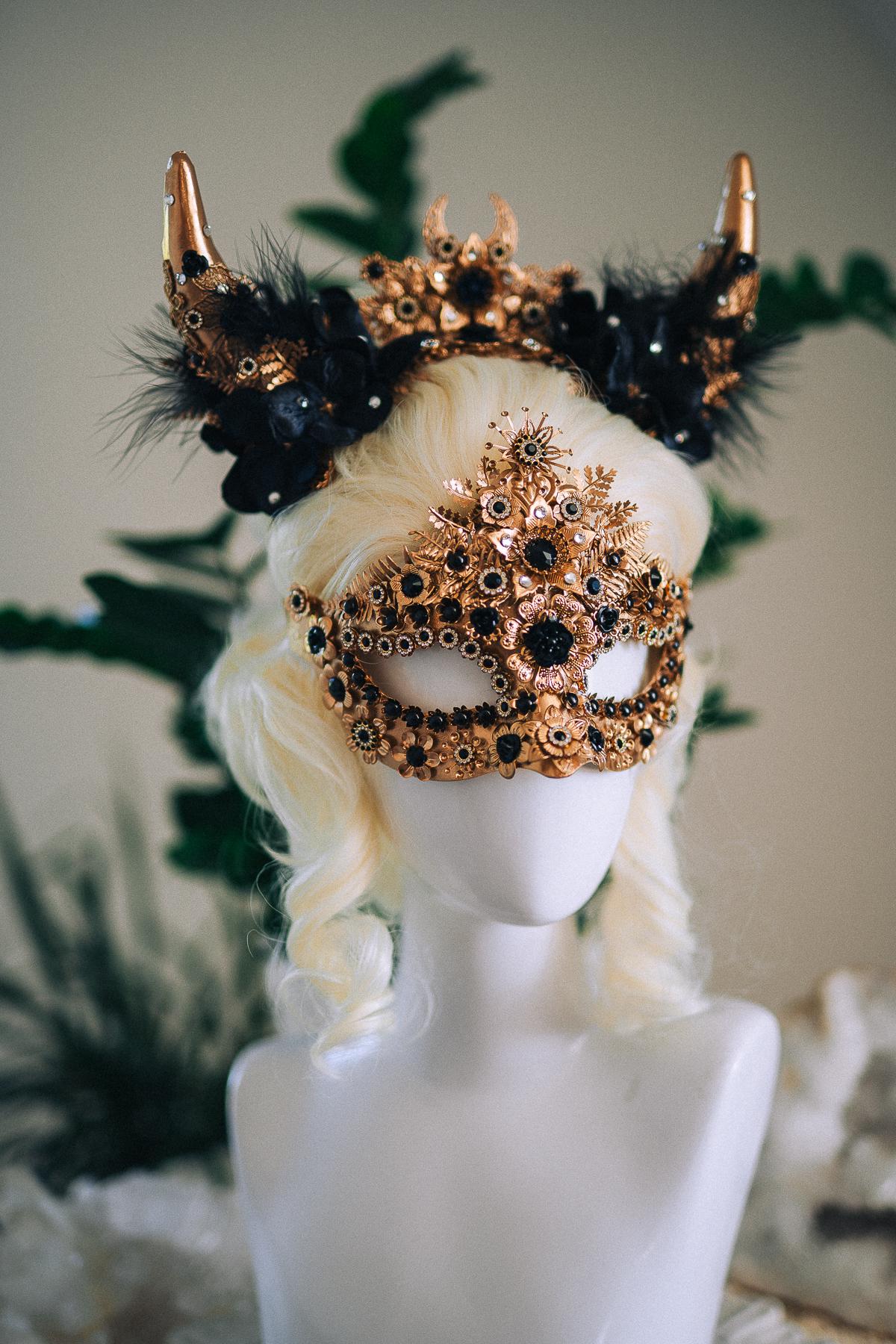 Black Masquerade Mask, Gothic Mask, Venetian Mask, Dark Fantasy Mask, Black Goddess Mask, Couture Carnival Mask