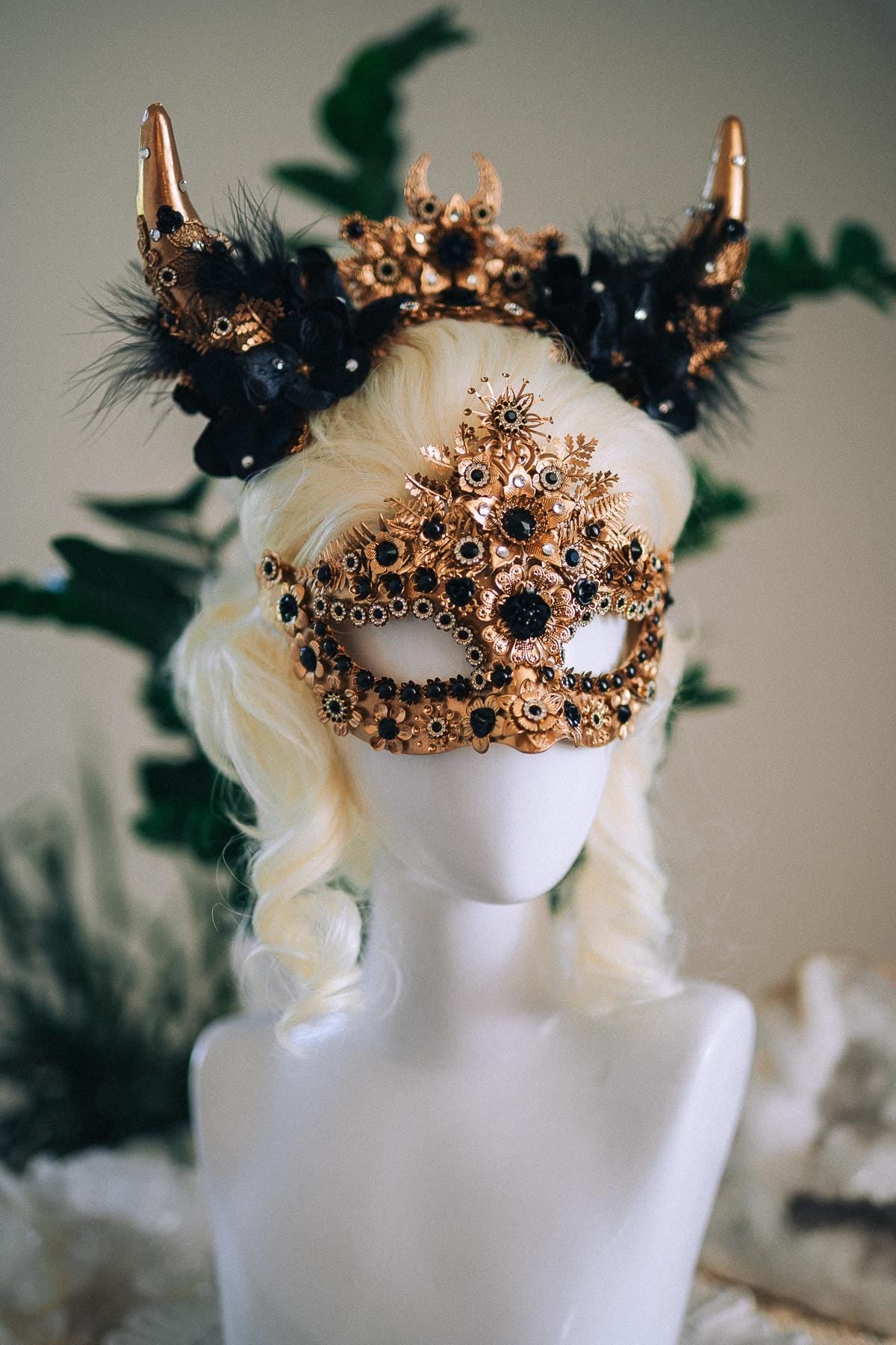 Black Masquerade Mask, Gothic Mask, Venetian Mask, Dark Fantasy Mask, Black Goddess Mask, Couture Carnival Mask